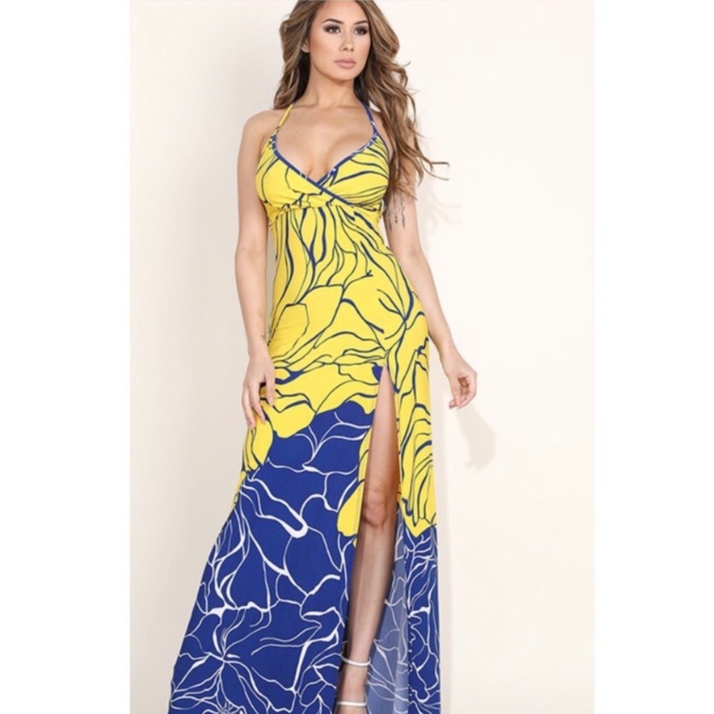 Blue and Yellow Maxi Dress